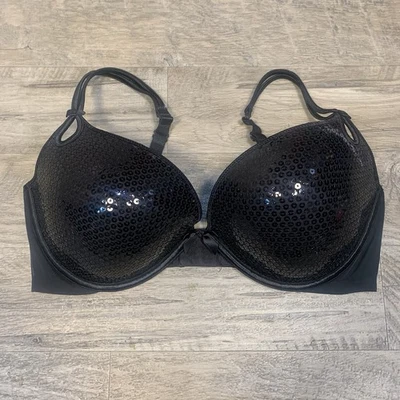 Victoria Secret Sequin Encrusted lined Push Up Bra Black Size 36 DD - Image 1 of 4