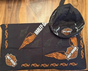 Harley Davidson Motorcycle Black Skull Cap w/ Bandana Biker Doo Rag Embroidered - Picture 1 of 8