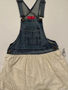 Tinseltown Denim Couture Girls MEDIUM Overall Denim & white lace Skirt Dress NEW - Picture 1 of 6
