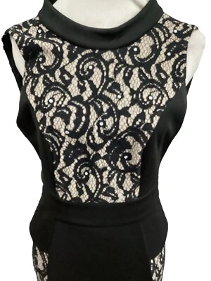 Vestido Gatsby Fase Ocho Encaje/Cuentas/Lentejuelas Largo Negro 61" Talla 10 Ec Foto 1 de 4