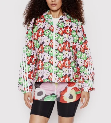 Jaqueta Adidas x Marimekko branca multicolorida manga longa corta-vento com capuz tamanho G - Imagem 1 de 4
