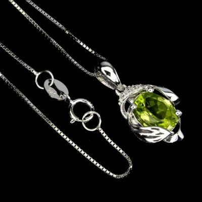 Summer 925 Silver Necklace Oval Green Peridot 9x7mm Gemstone Jewelry 1 - Image 1 of 4