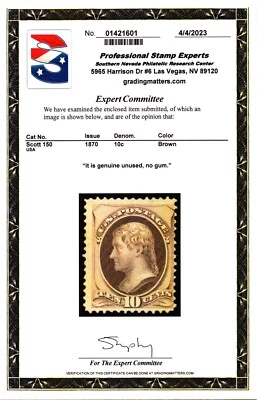 US Scott #150 10c Thomas Jefferson Stamp. Mint. NG. PSE Certified. CV $800 - Image 1 of 3