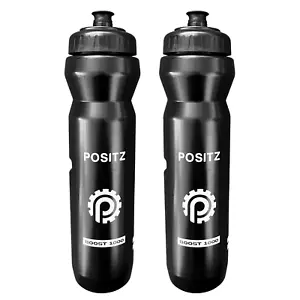 2x Positz Boost 1000ml Water Bottles 1 Litre Black Huge Capacity Push Pull Valve - Picture 1 of 8