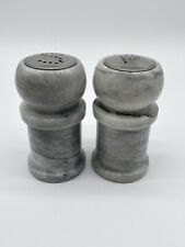 Vintage Retro White & Grey Marble Stone Salt and Pepper Shakers Classic Set