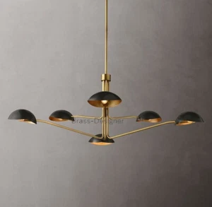 1950MidCentury Brass Black Orb Sputnik Italian Ceiling Stilnovo Chandelier 2Tier - Picture 1 of 5