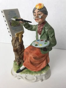 Vintage Lefton Grandma Painting / Old woman Artist 70's-80's Easel. Oil paint - Bild 1 von 8