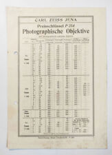 Carl Zeiss Jena Photographische Objects Old Price List