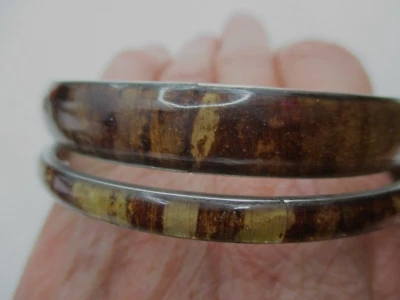 2 Винтажный браслет браслеты кости или дерева инкрустация из нержавеющей стали две ширины изящный - Изображение 1 из 4