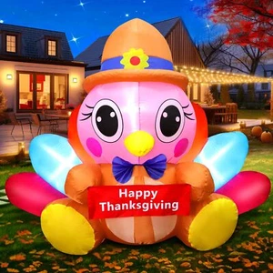 Thanksgiving Inflatable Turkey Outdoor Decorations Bright LED Lights Blow 4 Foot - Picture 1 of 12