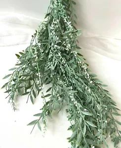 ARTIFICIAL FLOWERS GARLAND HANGING PLANT DUSTY GREEN BERRY SPRAY WALL PLANT FAKE - Picture 1 of 5
