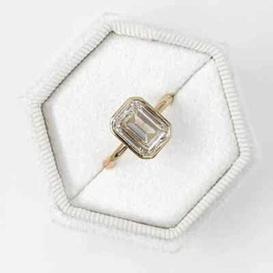 2 kt Smaragdschliff IGI-zertifiziert im Labor gezüchteter Diamant Zargenfassung Ring 14 K Gelbgold - Bild 1 von 22