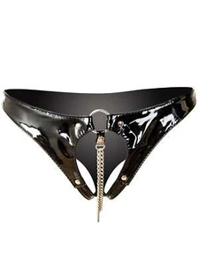 Honour schwarze PVC versaute Schlüpfer mit Kette - Bild 1 von 6