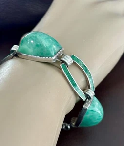 George Cahoone Art Deco Sterling Silver Guilloche & Peking Glass Bracelet - Picture 1 of 24
