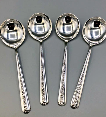 Juego de 4 cucharas soperas redondas/crema Rambler Rose by Towle de plata de ley 6 3/8" Foto 1 de 4