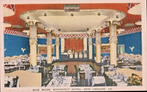 Louisiana Postcard Linen Blue Room Roosevelt Hotel New Orleans LA - Picture 1 of 2