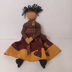 Handcrafted Rag Doll Country Style 'Maisie' 2003 Kitsch 38cm Maroon Decorative - Picture 1 of 7