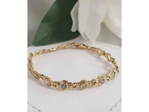 18 quilates YG - Pulsera de aguamarina y Cz - Tamaño 19 cm de largo - Peso 9,1 gramos - Imagen 1 de 4