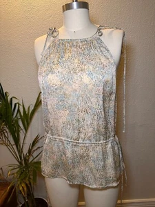 NWT H&M Strappy Halter Top Cinched Waist Satin Pastel Light Floral Blouse - Picture 1 of 6