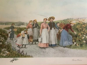 Berry Pickers de Jennie Brownspebe Color Aguatinta Grabado Arte enmarañado - Imagen 1 de 10