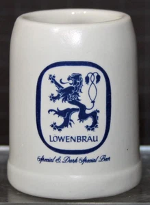 LOWENBRAU Beer Mini Mug Stein Shot Glass Ceramic Brazil 2 & 3/8” V. 1970's - Picture 1 of 6