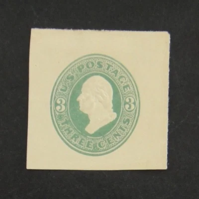 US Stamped Envelope U169 3c 1874-86 Cut Square Green on Amber - Image 1 of 2