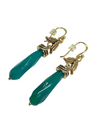 Pendientes de gancho de pluma colgantes de crisoprasa de plata 925 enchapados en oro de Barse Foto 1 de 4