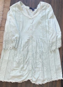 Denim24/7 Übergröße 12 W Top Tunika Cottagecore Rüschen Ösen Mint Farbe - Bild 1 von 11