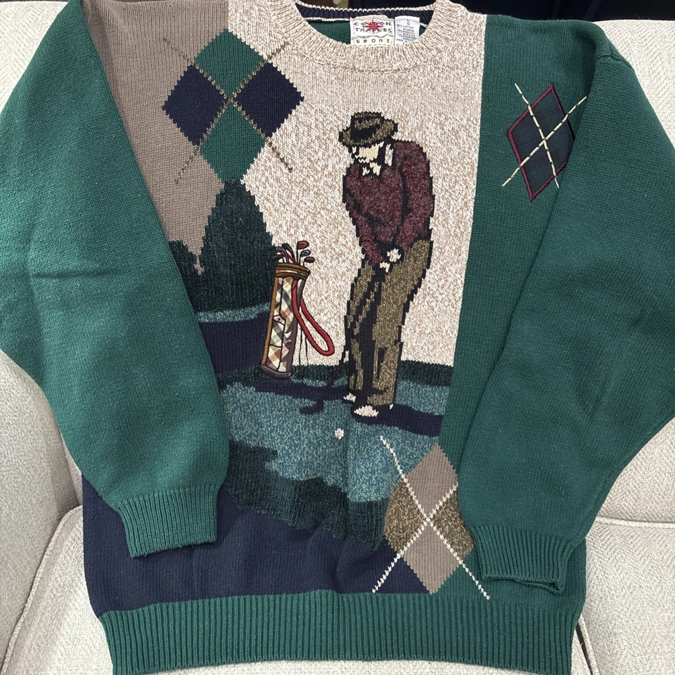 Suéter tejido de golf vintage de los años 90 Cotton Traders talla L Foto 1 de 4