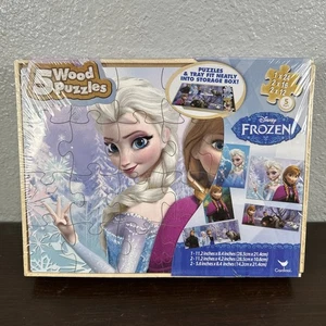 Disney Frozen 5 Wood Puzzles and Storage Box by Cardinal New Sealed - Picture 1 of 3