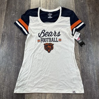 NUEVO CON ETIQUETAS Majestic Fan Moda Chicago Bears Blanco Gráfico Logo Camiseta Para Mujer M Foto 1 de 4