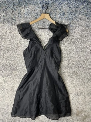 Vestido de recuerdo para mujer pequeño negro con volantes cuello mini fiesta cóctel transparente etiquetas nuevas Foto 1 de 4