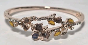 Vintage Napier Rose Gold Tone Floral Bangle Bracelet Fashion Costume Jewelry - Picture 1 of 7