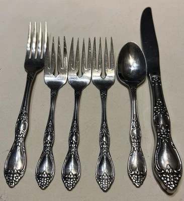 Cuchara cuchillo tenedores cubiertos Huntington de acero inoxidable Oneida Ltd 6 Wm A Rogers Deluxe Foto 1 de 3