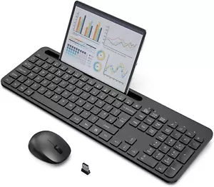 TedGem 2.4G Laptop PC TV 2-in-1 USB Ergonomic Wireless Keyboard & Mouse w Holder - Picture 1 of 11