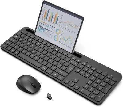 TedGem 2.4G Laptop PC TV 2-in-1 USB Ergonomic Wireless Keyboard & Mouse w Holder - Image 1 of 4