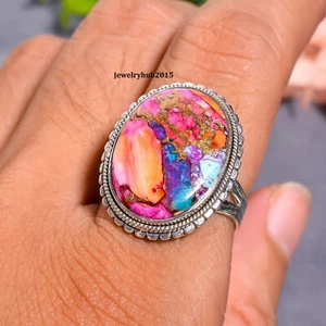 Pink Oyster Copper Turquoise Ring 925 Sterling Silver Handmade Ring MK*KP-34 - Picture 1 of 8