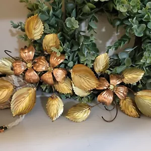 Vtg Floral Brass Copper Wall Decor Metal Art Dogwood Flowers Leaves MCM 2 Pieces - Picture 1 of 6