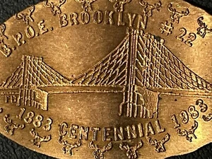 B.P.O.E. Brooklyn #22 Centennial 1883-1983 Cu Elongated Penny #0060915 - Picture 1 of 3