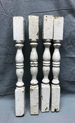 Set 4 Antique Turned Wood Porch Spindles Shabby White 20" Chic Old VTG 1744-22B Cover