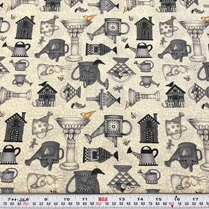 Debbie Mumm for SSI Birdhouse Watering Can Bunny Cotton Fabric by the HALF YARD - Picture 1 of 2