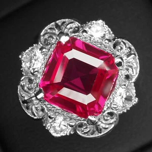 Vivid Pink Rubellite Tourmaline 5.70Ct 925 Sterling Silver Handmade Rings Size 6 - Picture 1 of 8