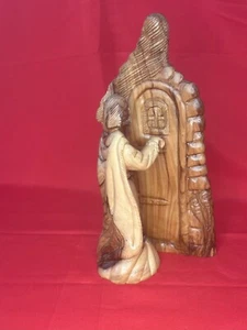 Legno di ulivo intagliato a mano 9,5" Gesù bussato alla porta dalla Terra Santa 2pz - Foto 1 di 7