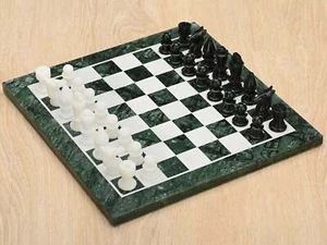 12'' Marble Chess Table Top Pietra Dura Inlay malachite Children Game Kids l4 - Picture 1 of 4