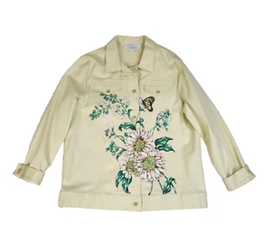 Yellow Denim Floral Butterfly Button Down Jacket Long Sleeve Large #1349 - Picture 1 of 11