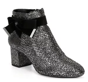 Alex Marie Women's Mayleen Metallic Ankle Bow Block Heel Booties Black 7.5 - Picture 1 of 12