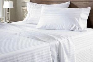 Biancheria da letto 1000 TC O 1200 TC 100% cotone a righe bianche oggetto a scelta - Foto 1 di 11