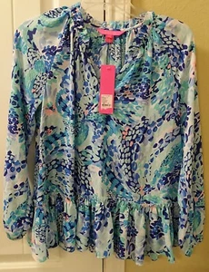 Lilly Pulitzer Damen XS Neu Mit Etikett Bluse Savanna Türkis - Bild 1 von 1