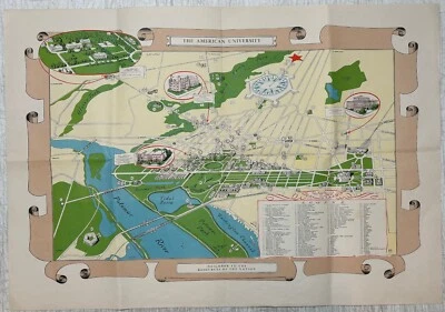 Mapa ilustrado raro c1955 LA UNIVERSIDAD AMERICANA Washington DC City & CAMPUS Foto 1 de 4