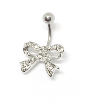 Ribbon Belly Bar Crystal Navel Ring Gemstone Navel Bar Disco ball Diamante - Image 1 of 3
